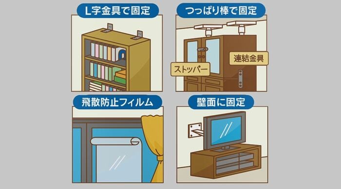 家具の転倒防止や窓ガラスの飛散防止を