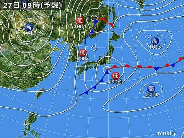 天気図　27日午前9時の予想