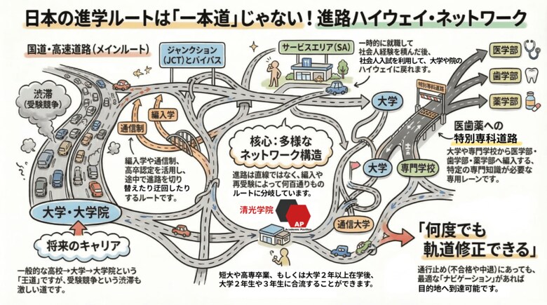 清光学院「進路は何度でも軌道修正できる」進路をネットワークとして可視化した「進学ハイウェイネットワーク」を公開