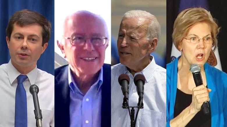 左からブティジエッジ氏、サンダース氏、バイデン氏、ウォーレン氏