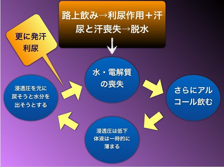 路上飲みの負のサイクル((画像提供:教えて!「かくれ脱水」委員会 靍知光医師)