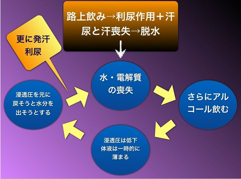 路上飲みの負のサイクル（（画像提供：教えて！「かくれ脱水」委員会　靍知光医師）
