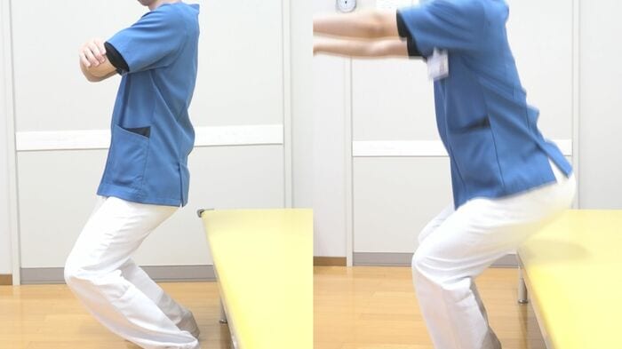 左は膝を痛める悪い例