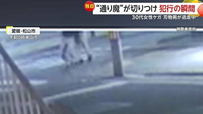 信号待ちとみられる立ち止まった女性に、後ろから何者かが近づき襲いかかった(20日未明)