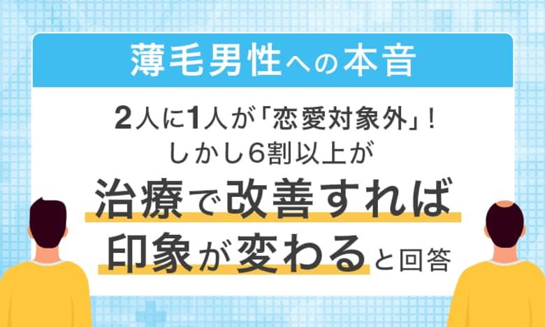 【薄毛男性への本音】2人に1人が「恋愛対象外」！しかし6割以上が「治療で改善すれば印象が変わる」と回答
