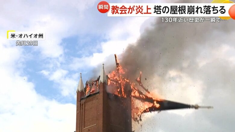 崩落する教会の塔の屋根