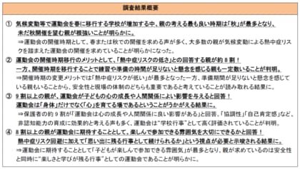 熱中症リスクを避け、運動会を開催することが重要と考える親が約8割!「運動会開催時期の変化に関する意識調査」