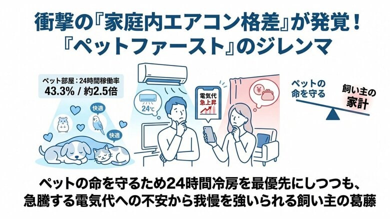 【「ペットの暑さ対策」に関する調査】ペット部屋の24時間冷房稼働は人間部屋の2.5倍。「家庭内エアコン格差」が発覚！