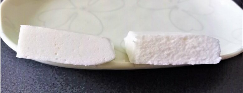 断面の比較（左：包丁　右：定規）