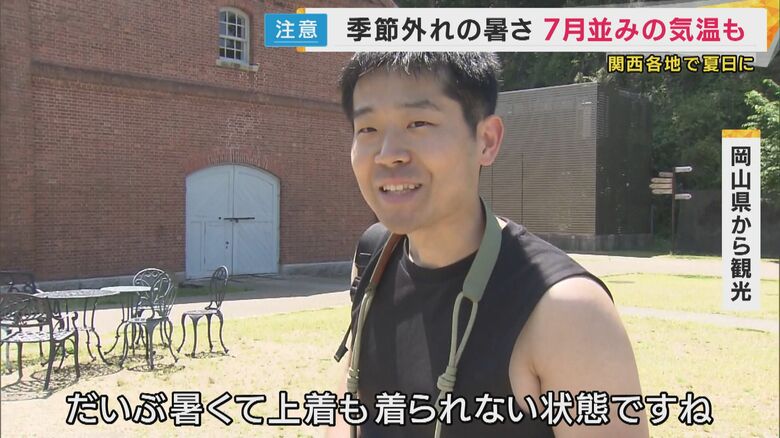 「だいぶ暑くて上着も着れない」