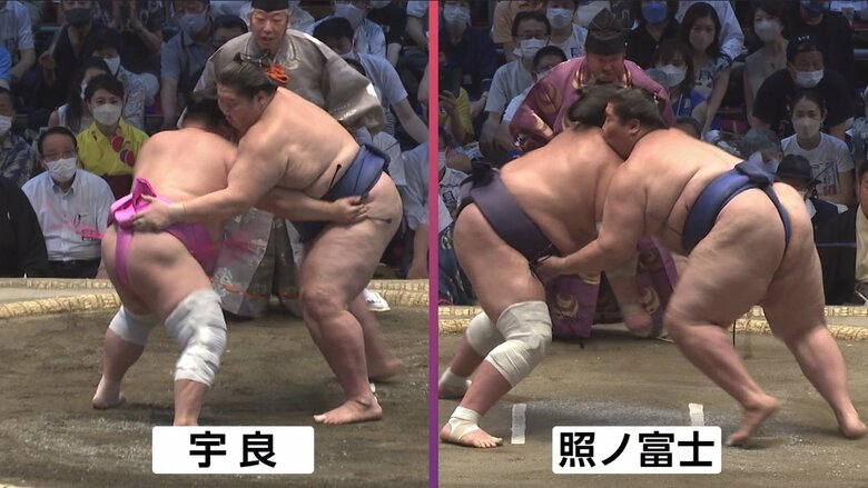 照ノ富士戦、宇良戦では左手の使い方が違う
