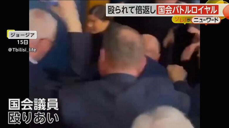 殴りかかった野党の議員と反撃し袋だたきにするジョージアの国会議員