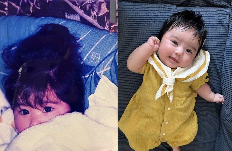 左が生後4カ月のことねさん（母親）、右が生後2カ月のももちゃん（提供：ことねさん）