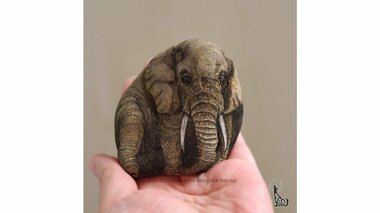 石から生まれた“アフリカゾウ”が形や質感までもリアル…道具が筆と絵の具だけって本当?作者に聞いた
