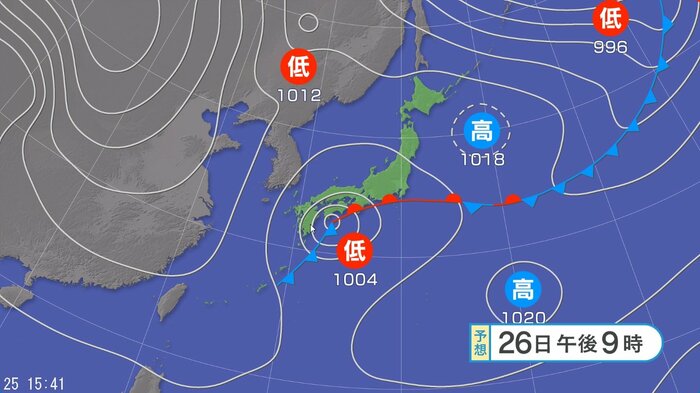 天気図　26日午後9時の予想