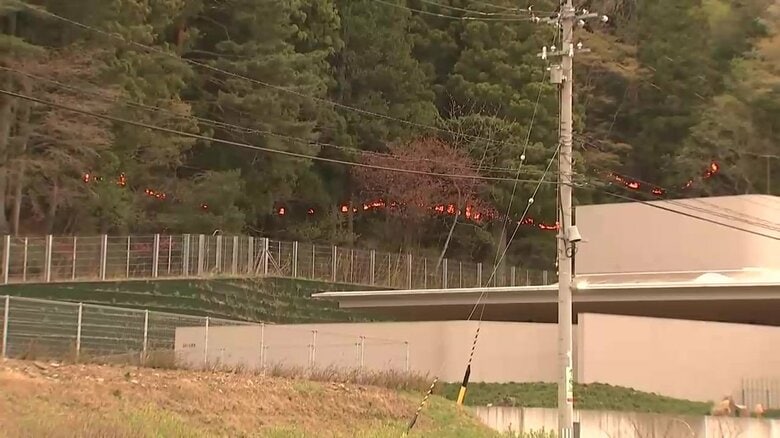 大槌町安渡地区（山の麓まで迫る炎・4月24日午前5時）