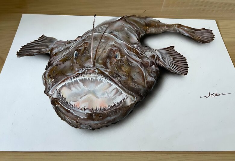 30時間かけて描いたアンコウ（提供：ARIAさん）