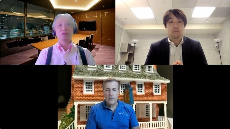 「フィラデルフィア日本人会」の船木真理会長（画面左上）と、パット・デイリー副会長（画面下）