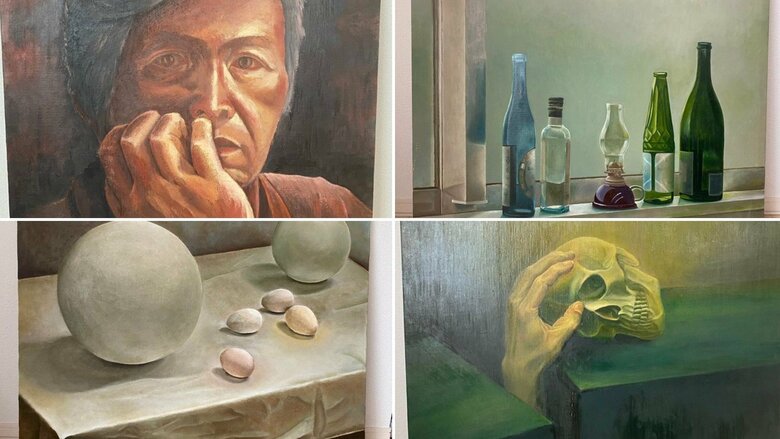 父親の作品。左上は自画像（提供：みっぽんぽんさん）