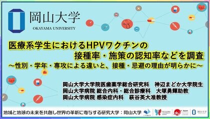 【岡山大学】医療系学生におけるHPVワクチンの接種率・施策の認知率などを調査~性別・学年・専攻による違いと、接種・忌避の理由が明らかに~