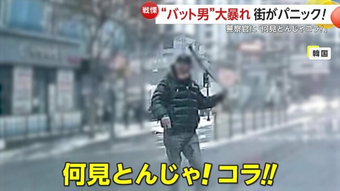 警察官に暴言を吐くバット男(提供:京畿北部警察庁)