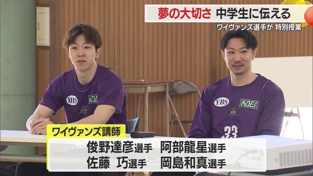 講師は山形ワイヴァンズの俊野達彦選手・阿部龍星選手・佐藤巧選手・岡島和真選手の4人