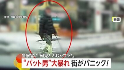 【戦慄】「何見とんじゃ！コラ！！」“バット男”が街で大暴れ…通行人にバット振り上げ看板破壊　警察官に“予告ホームラン”?テーザー銃直撃で降参　韓国
