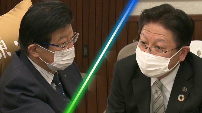 川勝知事(左)と静岡市・田辺市長