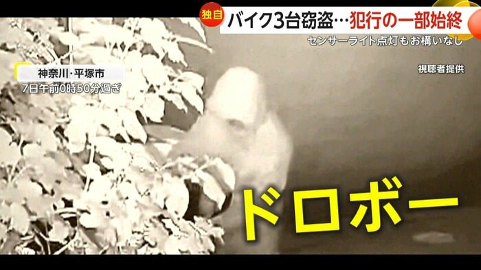 フードをかぶり、全身黒づくめのドロボー