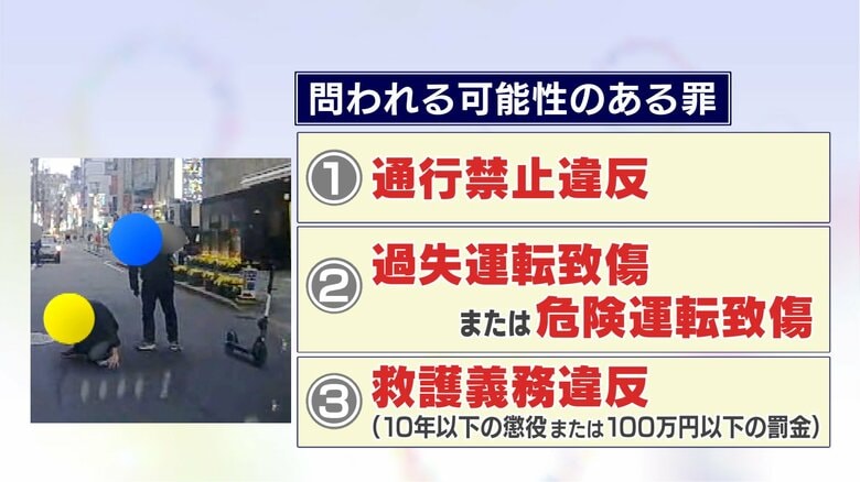 電動キックボードでひき逃げ…逃走した男が問われ得る多くの罪 一方通行逆走の状況次第で“危険運転致傷”も｜FNNプライムオンライン