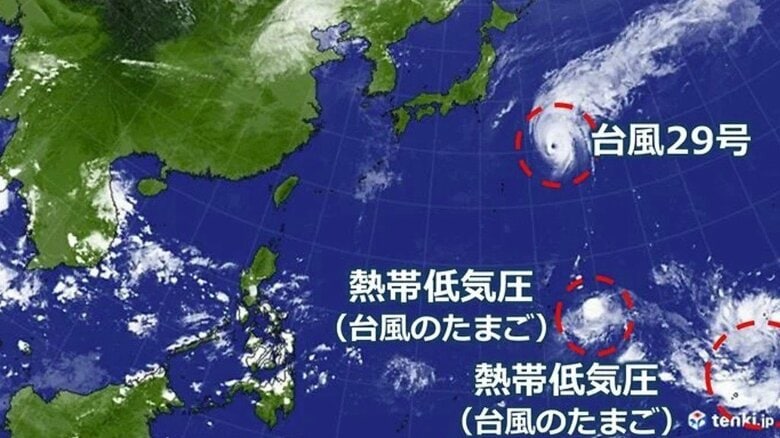 【台風情報】2つの「台風のたまご」熱帯低気圧が日本のはるか南の海上に　今後の動向に注意　台風29号の影響で13日にかけ太平洋沿岸では高波に注意｜FNNプライムオンライン