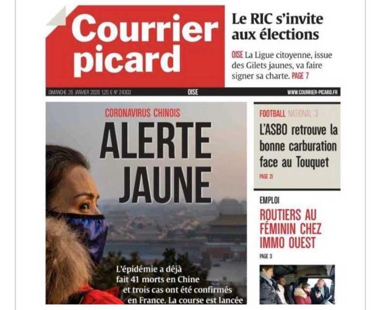 「黄色いアラート」と題されたフランスの地方紙「クーリエ・ピカール」