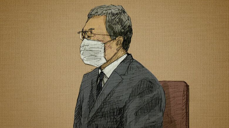 出廷した際の桂田精一社長（イラスト）