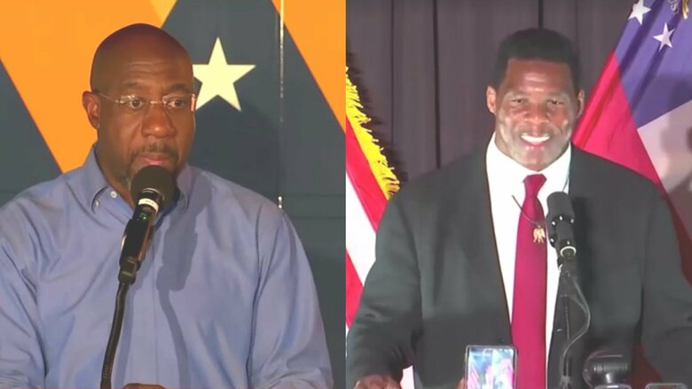 ジョージア州では決選投票へ…民主党の現職ラファエル・ワーノック氏（左）と共和党の新人ハーシェル・ウォーカー氏