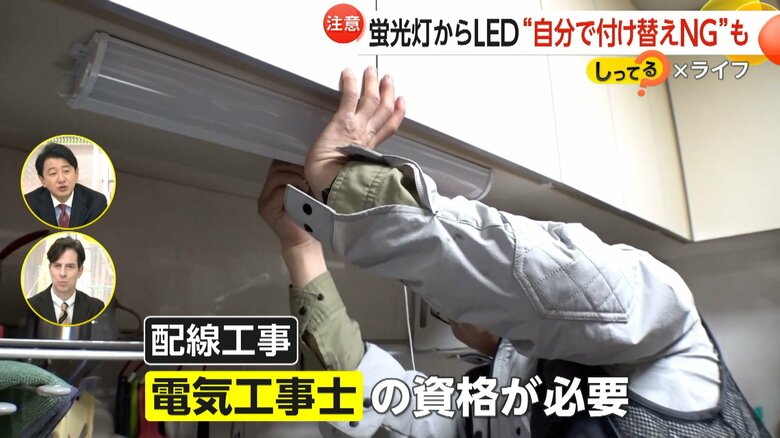 配線工事が生じるため電気工事士の資格が必要で、個人で行うことが禁止されている器具の取りつけ工事