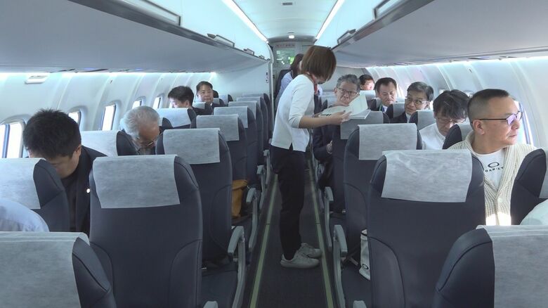 試験飛行の機内
