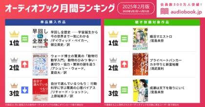 【オーディオブック2月人気ランキング】『早回し全歴史』と『婚活マエストロ』が2ヶ月連続1位に輝く!