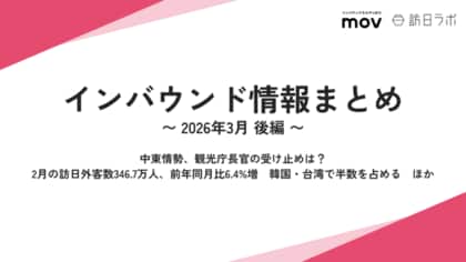 中東情勢、観光庁長官の受け止めは？ / 2月の訪日外客数、韓国・台湾で半数を占める ほか：観光・インバウンドの最新動向がわかる！インバウンド情報まとめ「2026年3月後編」を訪日ラボが公開