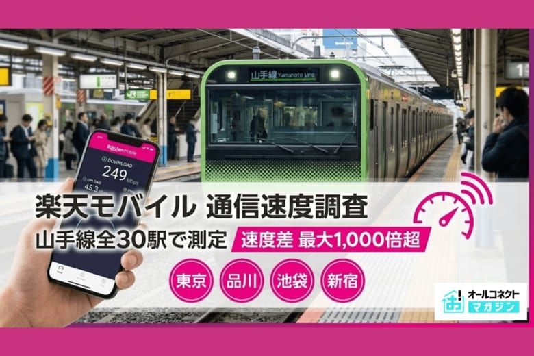【通信速度調査】楽天モバイルで山手線全30駅実測、新宿0.24Mbps・高田馬場249Mbps ─ 駅による速度差は最大1,000倍超