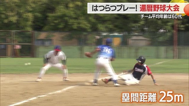 高校野球など一般的な塁間よりもそれぞれ2メートルずつ短いが、それでも25メートルある