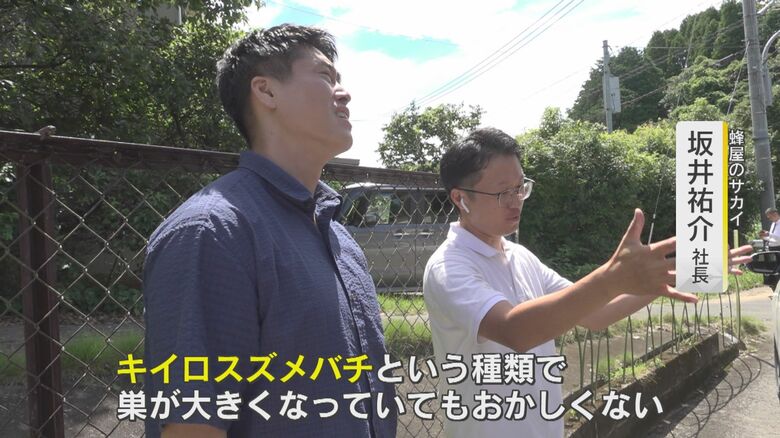 ハチの巣駆除の専門業者「蜂屋のサカイ」の坂井祐介社長（右）