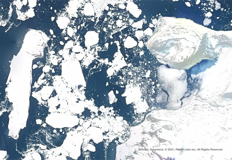 グリーンランドのイルリサットアイスフィヨルド（72.29126 , -55.74175）