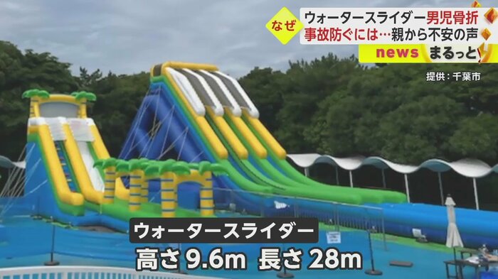空気が入れられた状態のスライダー(画面右)。大型のものだ(提供:千葉市)