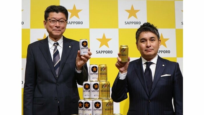 サッポロビール・野瀬裕之社長(左)と武内亮人マーケティング本部長(右)