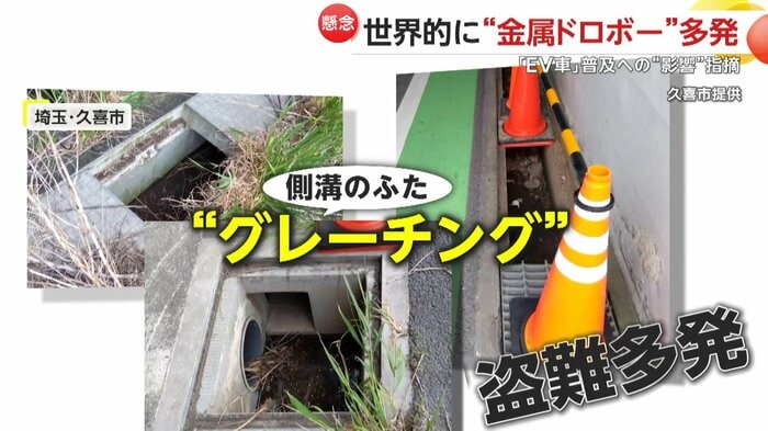 蓋が盗まれた側溝(FNN投稿サイト「ビデオPost」)