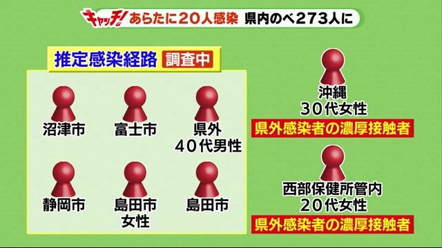静岡・新型コロナ 過去3番目に多い20人 のべ273人に
