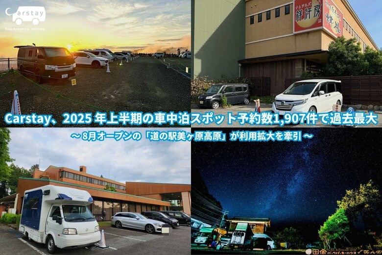 Carstay、2025年上半期の車中泊スポット予約数1907件で過去最大
