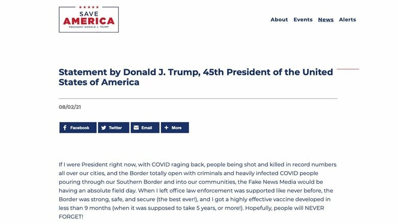 トランプ大統領の声明文（トランプ氏のHPより）