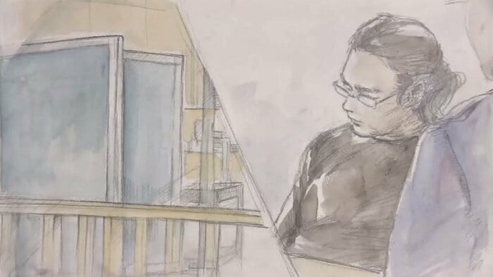 妹の証人尋問時の法廷内イラスト