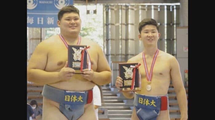 大学時代の大の里と寺尾さん